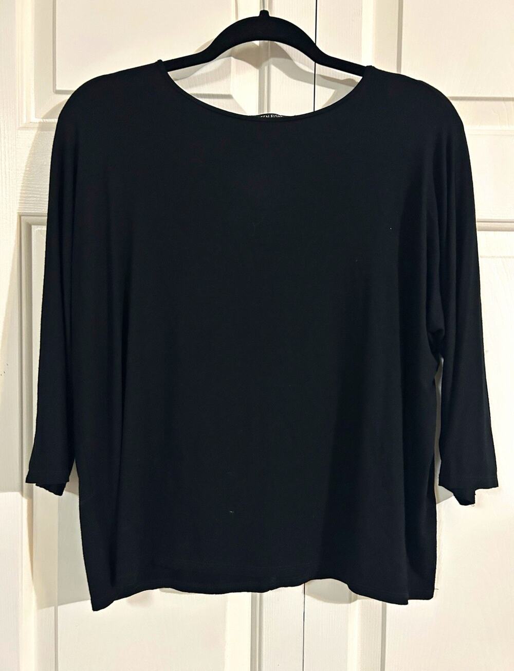Eileen Fisher Women’s Petites PM Black Scoop Neck 3/4 Sleeve Top